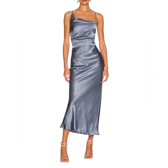 Shona Joy Dresses & Skirts - Shona Joy NEW La Lune Asymmetrical Bias Cowl Midi Dress in Blue Smoke